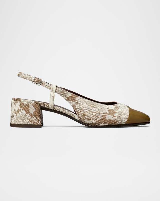 Mixed Leather Cap-Toe Slingback Ballerina Pumps